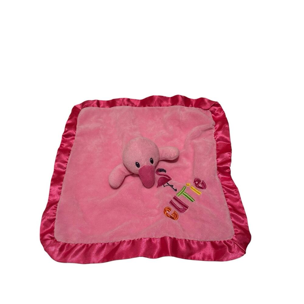 Sunshine Baby Flamingo Cutie Embroidered Satin trim Lined Lovey Security Blanket